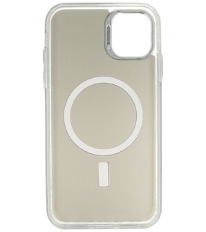 Magsafe Hoesje Geschikt voor iPhone 11 Pro - Magnetisch Smartphone Hoesje - Wit / Silver