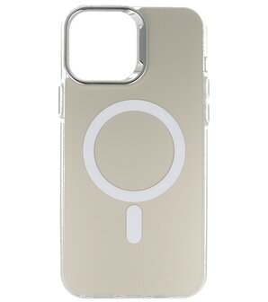 Magsafe Hoesje Geschikt voor iPhone 12 Pro Max - Magnetisch Smartphone Hoesje - Wit / Silver