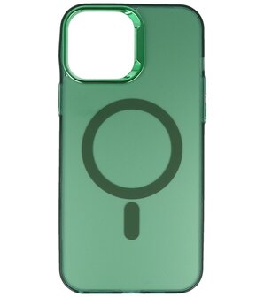 Magsafe Hoesje Geschikt voor iPhone 12 Pro Max - Magnetisch Smartphone Hoesje - Donker Groen