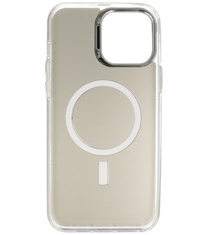 Magsafe Hoesje Geschikt voor iPhone 14 Pro Max - Magnetisch Smartphone Hoesje - Wit / Silver