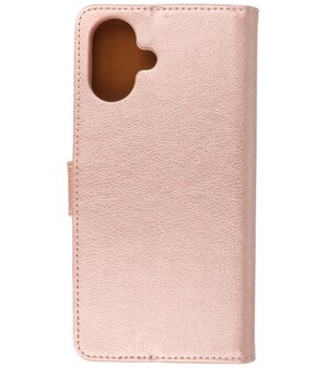 iPhone 16 Hoesje Book Case Portemonnee Telefoonhoesje - Roze Goud