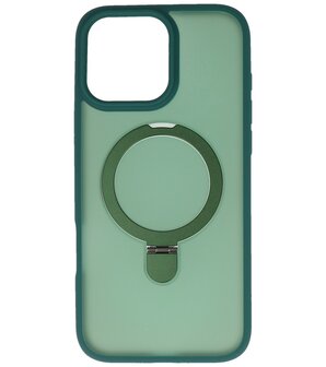 Magsafe Mat Transparant - Camera Beschermer Case met Staande Functie voor iPhone 16 Pro Max Donker Groen