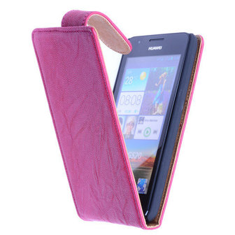 Polar Echt Lederen Huawei Ascend G510 Flipcase Hoesje Fuchsia