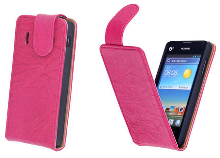 Polar Echt Lederen Fuchsia Huawei Ascend Y300 Flipcase Hoesje