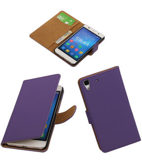 Huawei Honor Y6 - Effen Booktype Wallet Hoesje Paars