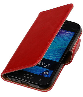 Rood Pull-Up PU Hoesje Samsung Galaxy J1 Booktype Wallet Cover