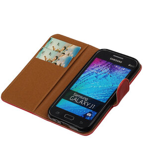 Rood Pull-Up PU Hoesje Samsung Galaxy J1 Booktype Wallet Cover