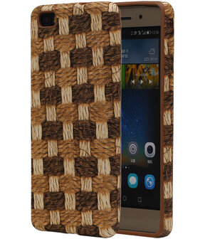 Bruin Geweven TPU Cover Case voor Huawei P8 Lite Hoesje