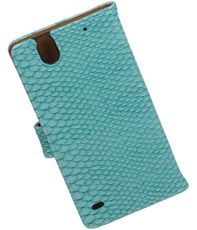 Sony Xperia C4 Snake Slang Booktype Wallet Hoesje Turquoise