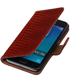 Rood Slang booktype cover hoesje voor Samsung Galaxy J1 Nxt