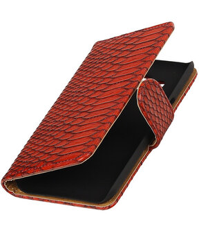 Rood Slang booktype wallet cover hoesje voor LG K4