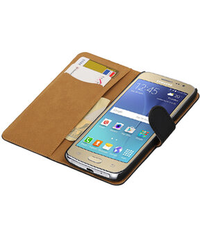 Zwart Effen booktype wallet cover hoesje voor Samsung Galaxy J2 2016