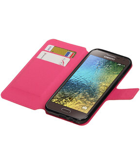 Roze Samsung Galaxy E5 TPU wallet case booktype hoesje HM Book