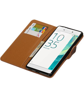 Mocca Pull-Up PU booktype wallet hoesje voor Sony Xperia C6