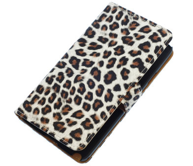 Bruin Luipaard booktype wallet cover hoesje voor HTC One M8