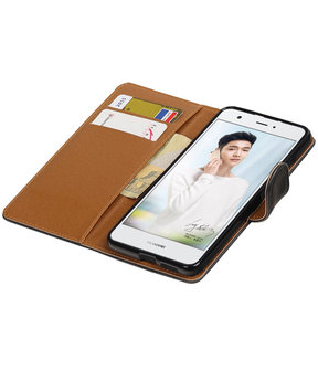 Zwart Pull-Up PU booktype wallet cover hoesje voor Huawei Nova