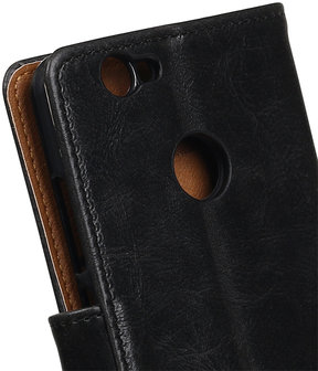 Zwart Pull-Up PU booktype wallet cover hoesje voor Huawei Nova