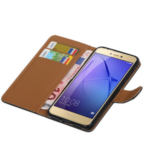 Zwart Pull-Up PU booktype wallet cover hoesje voor Huawei P8 Lite 2017 / P9 Lite 2017