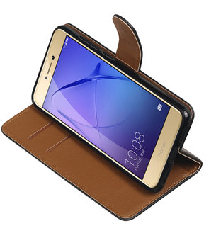 Zwart Pull-Up PU booktype wallet cover hoesje voor Huawei P8 Lite 2017 / P9 Lite 2017