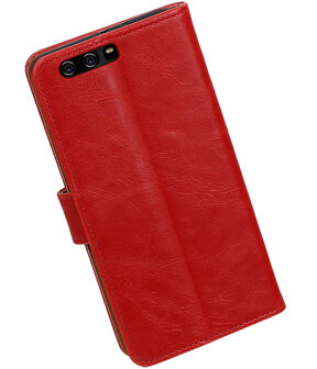 Rood Pull-Up PU booktype hoesje Huawei P10 Plus