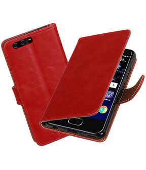 Rood Pull-Up PU booktype hoesje Huawei P10 Plus