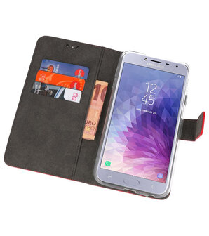 Rood Wallet Cases Hoesje voor Samsung Galaxy J4 2018 