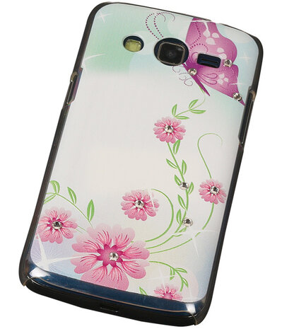 3D Hardcase met Diamant Galaxy Core G386F Vlinder Roze