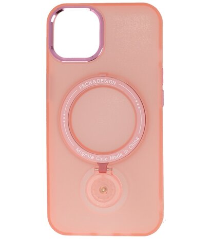 Magsafe Mat Transparant Case met Staande Functie voor iPhone 15 Plus Roze