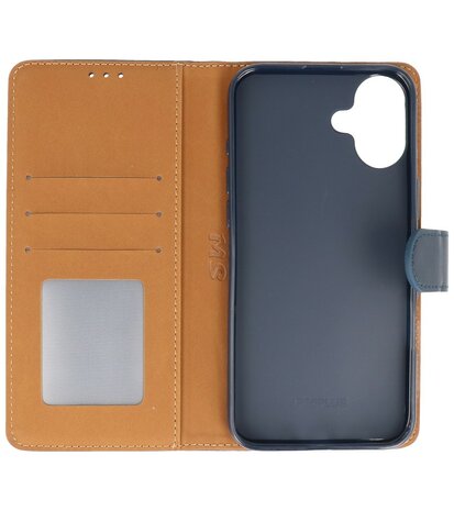 iPhone 16 Plus Hoesje Book Case Portemonnee Telefoonhoesje - Navy