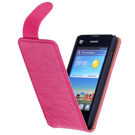 Polar Echt Lederen Fuchsia Huawei Ascend Y300 Flipcase Hoesje