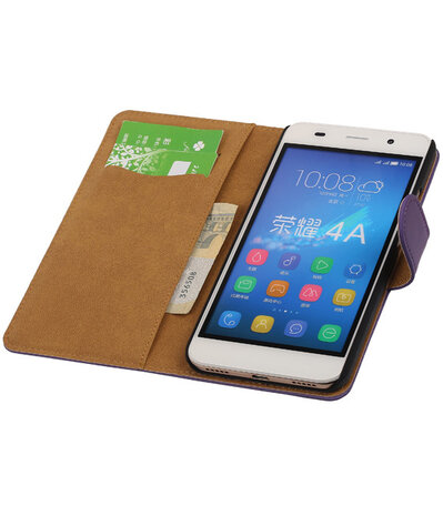 Huawei Honor Y6 - Effen Booktype Wallet Hoesje Paars