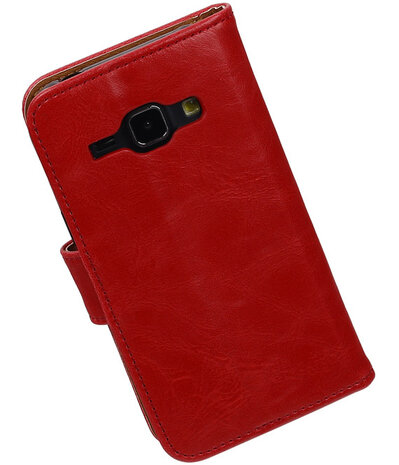 Rood Pull-Up PU Hoesje Samsung Galaxy J1 Booktype Wallet Cover