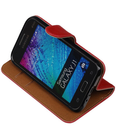 Rood Pull-Up PU Hoesje Samsung Galaxy J1 Booktype Wallet Cover