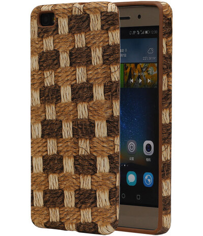 Bruin Geweven TPU Cover Case voor Huawei P8 Lite Hoesje