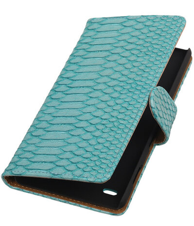 Sony Xperia C4 Snake Slang Booktype Wallet Hoesje Turquoise