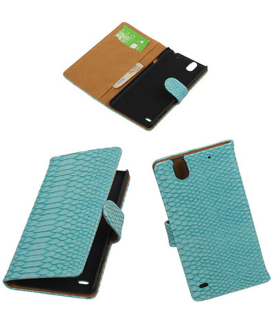 Sony Xperia C4 Snake Slang Booktype Wallet Hoesje Turquoise