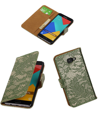 Donker Groen Lace Booktype Samsung Galaxy A7 2016 Wallet Cover Hoesje