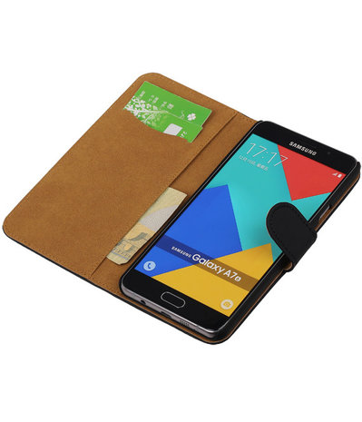 Zwart Effen Booktype Samsung Galaxy A7 2016 Wallet Cover Hoesje