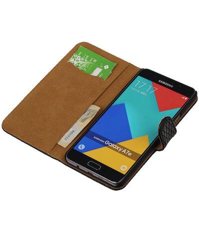 Zwart Slang Booktype Samsung Galaxy A7 2016 Wallet Cover Hoesje