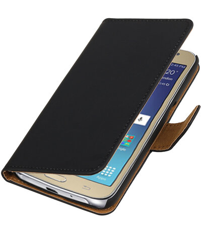 Zwart Effen booktype wallet cover hoesje voor Samsung Galaxy J2 2016