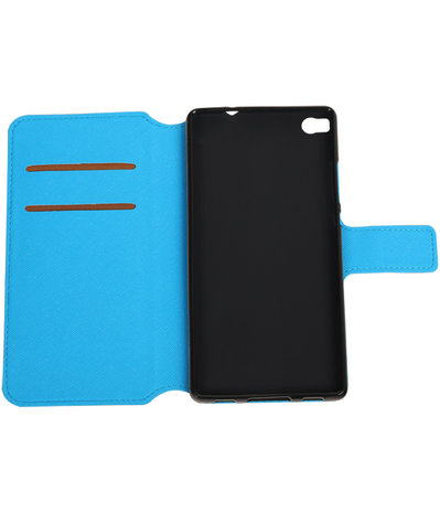 Blauw Huawei P8 TPU wallet case booktype hoesje HM Book