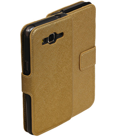 Goud Samsung Galaxy Grand Prime G530 TPU wallet case booktype hoesje HM Book