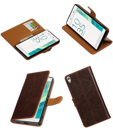 Mocca Pull-Up PU booktype wallet hoesje voor Sony Xperia C6