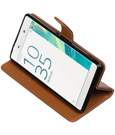 Mocca Pull-Up PU booktype wallet hoesje voor Sony Xperia C6