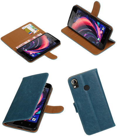 Blauw Pull-Up PU booktype wallet cover hoesje voor HTC Desire 10 Pro