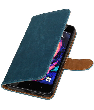 Blauw Pull-Up PU booktype wallet cover hoesje voor HTC Desire 10 Pro