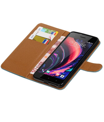 Blauw Pull-Up PU booktype wallet cover hoesje voor HTC Desire 10 Pro