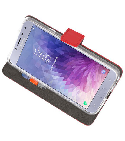 Rood Wallet Cases Hoesje voor Samsung Galaxy J4 2018 